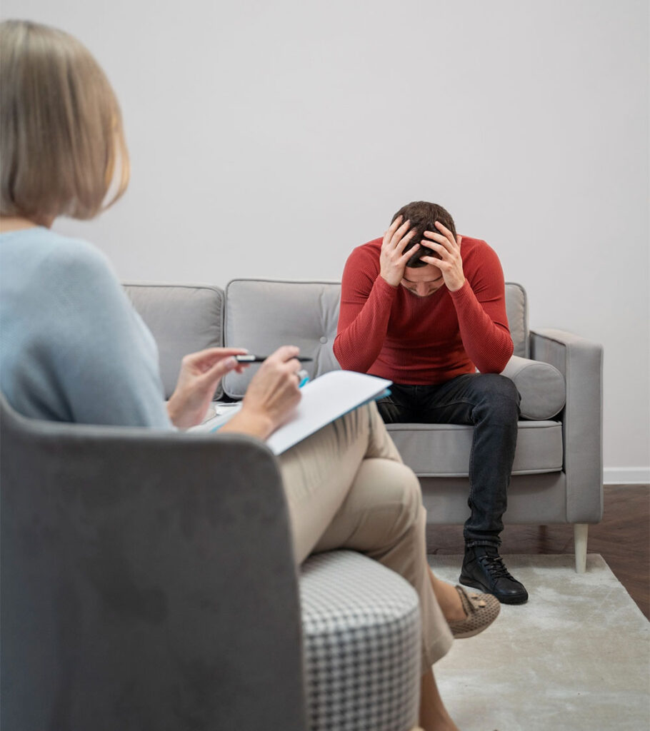 Individual receiving mental health counseling and support from a therapist - LeaveConsult